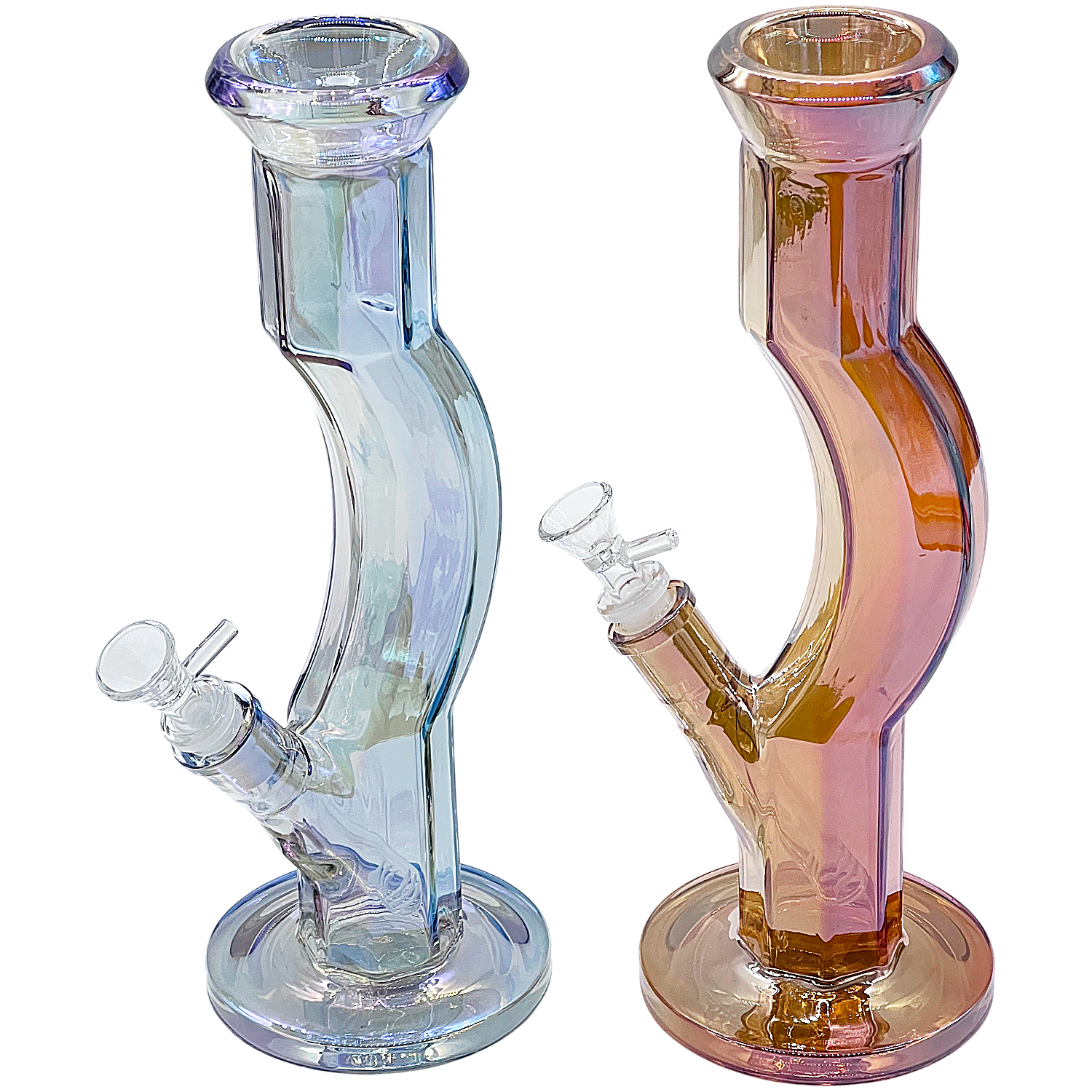 Gold Fumed Facet Fattie Belly Straight Waterpipe (WPM0662) | 12 inches | Assorted Colors product image